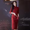 Elegant Modern Cheongsam Dress Women Long Sleeve Slim Fit Vintage Style With Stand Collar