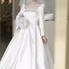 Long-sleeved Mori main wedding dress 1011 new bride simple temperament trailing court style simple Korean satin wedding dress