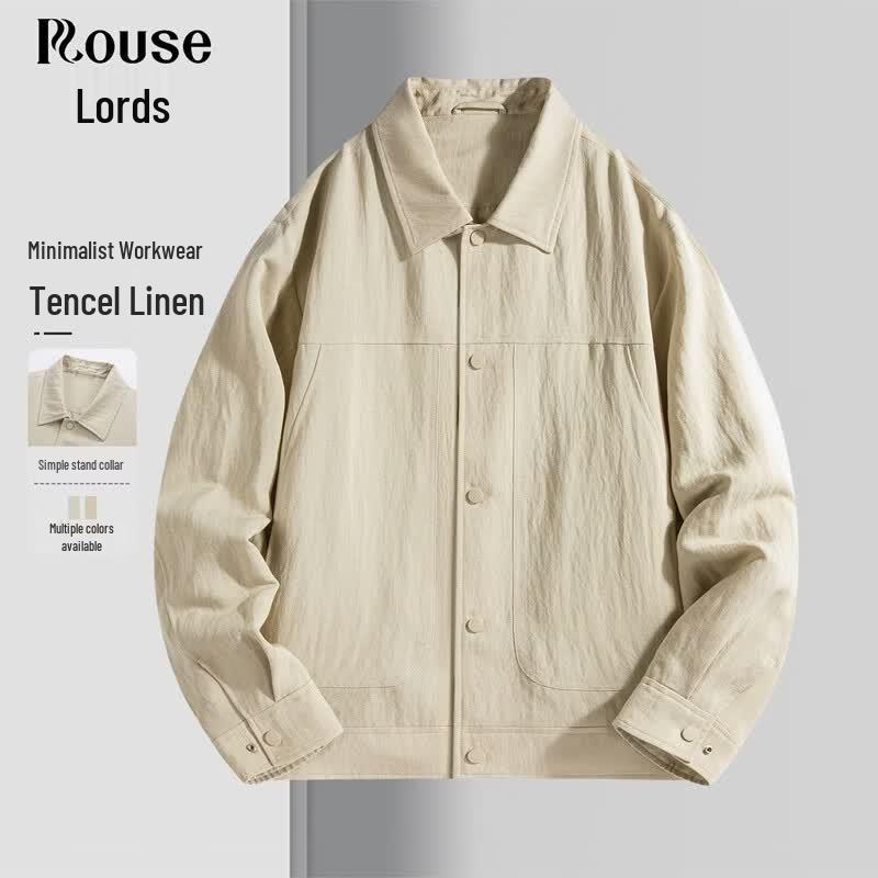 Men s Linen Blend Minimalist Lapel Work Jacket 3XL