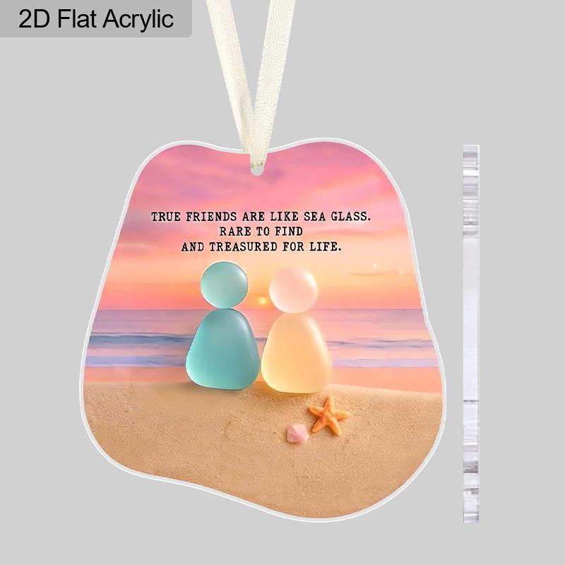 

1pc/2pcs Friendship Acrylic Ornament, True Friends Nspirational Quote Beach Sunset Design, Sentimental Hanging Decor for Christmas Tree, Keepsake Gift 1pc