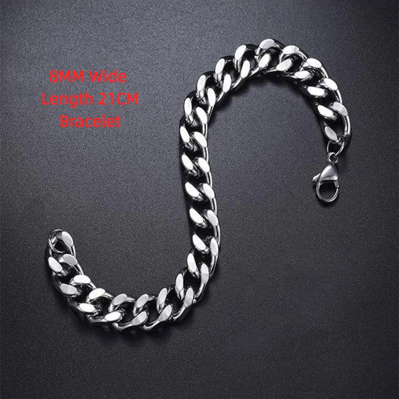 Stainless Steel Cuban Link Chain Silver Color Necklace Bracelet For Men Jewelry 8/10/12/14Mm Width Hip Hop Punk Accessories