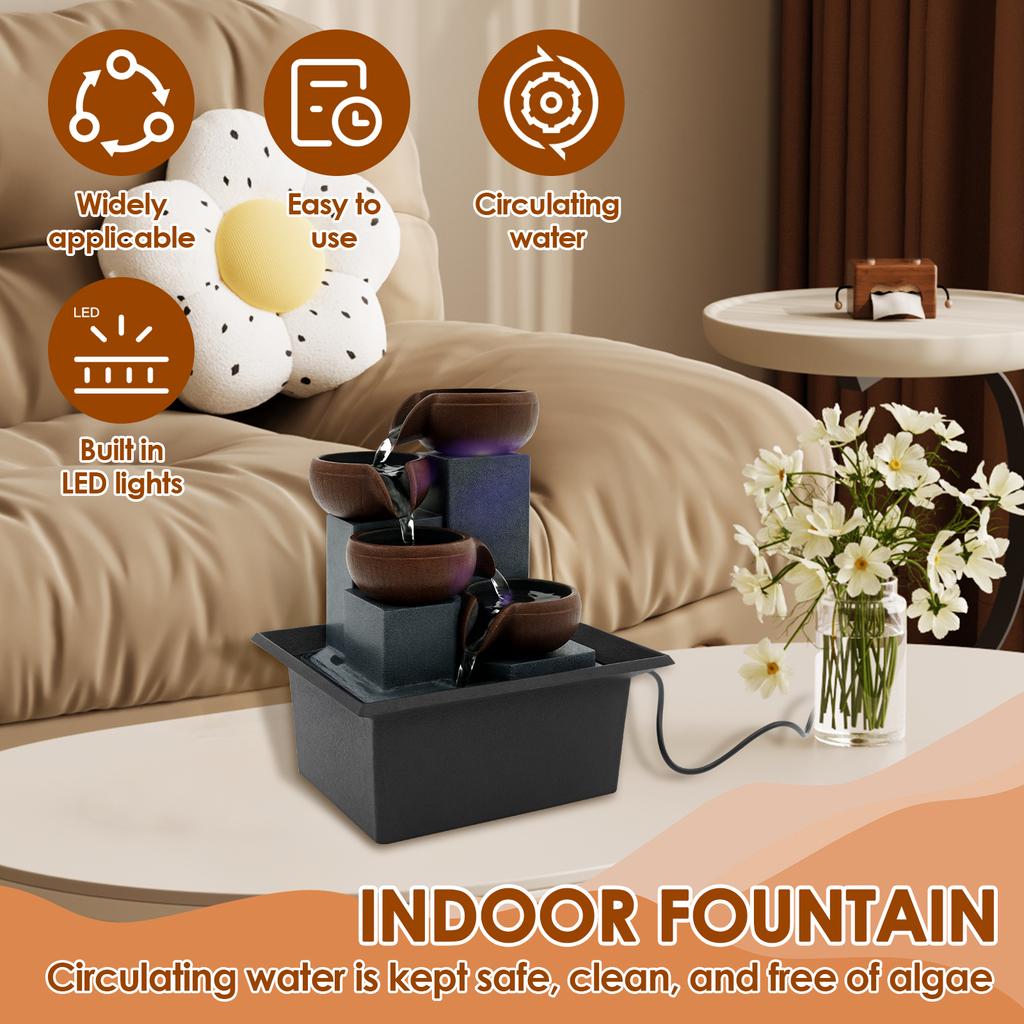 Tabletop Waterfall Home Decor Relaxation Meditation Desktop Fountain with LED Lights Flowing Water Ornaments Office Desk Gifts