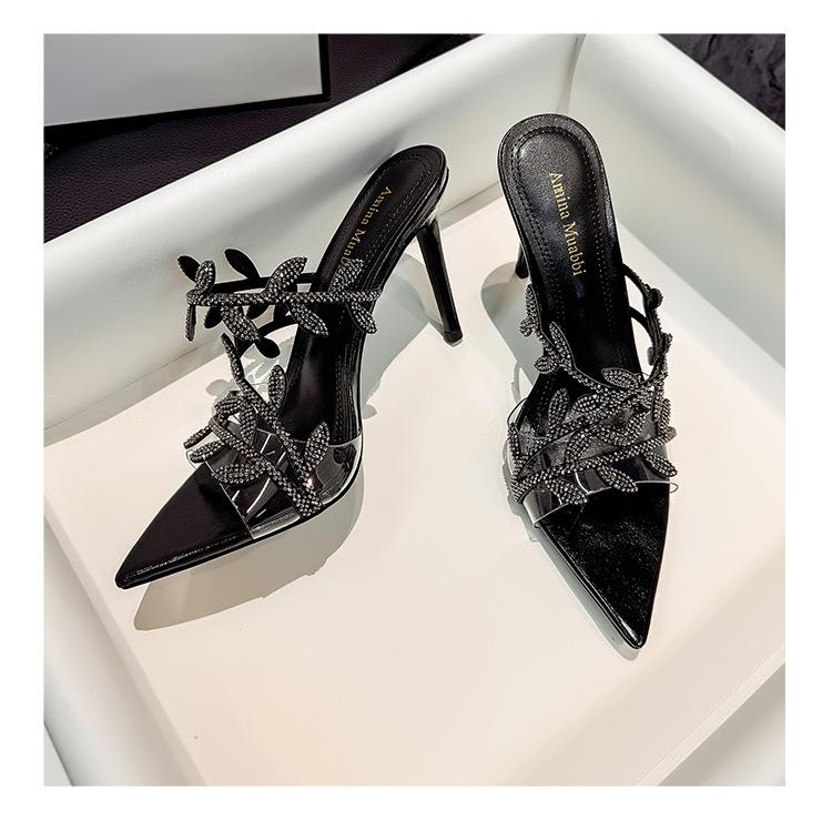 

Black diamond gold branches and jade leaves high heels new summer pointed sexy royal sister open toe thin heels cool slippers women 34