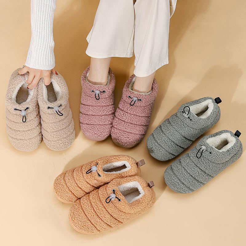 Fashion Indoor Warm House Plush Slippers Women 2025 Winter Faux Fur Flat Heel Cotton Shoes Woman Slip On Non Slip Cotton Slides Female