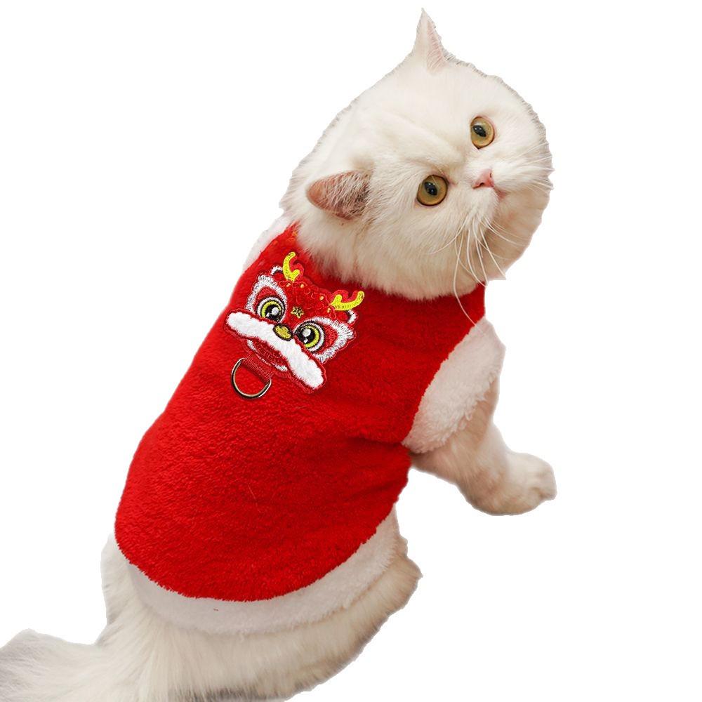 Cat & Dog New Year Festive Hoodie - Warm Blue Anti-Shedding Winter Outfit