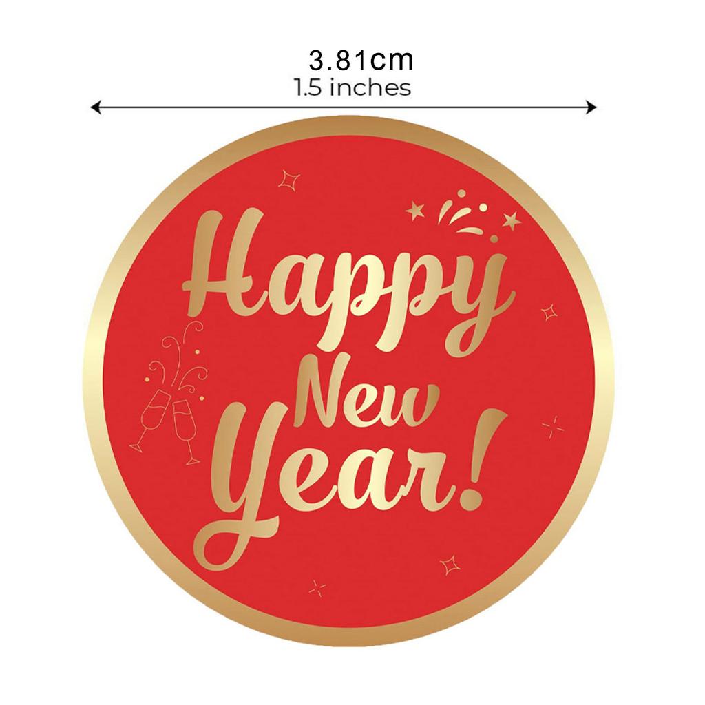 500Pcs Happy New Year Sticker 38mm Round Sealing Sticker Self-Adhesive Wrapping Labels for Envelopes Christmas Cards