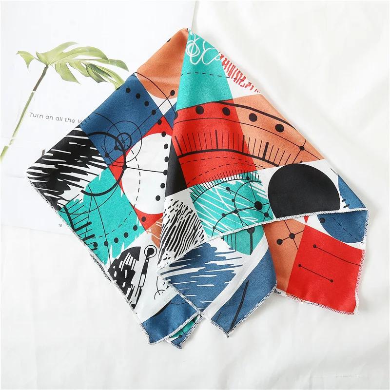 50x50 Square Scarf Hair Tie Band For Business Party Women Elegant Small Vintage Skinny Retro Head Neck Silk Satin Scarf Present