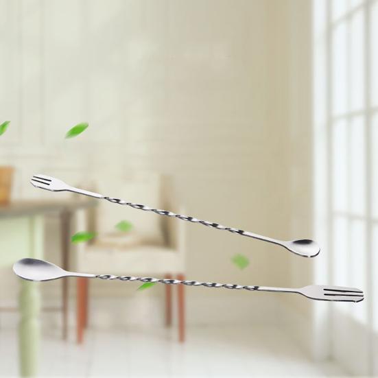 Spiralförmiger langer Rühr-Cocktail-Kaffeelöffel aus Edelstahl mit doppelseitigem Griff