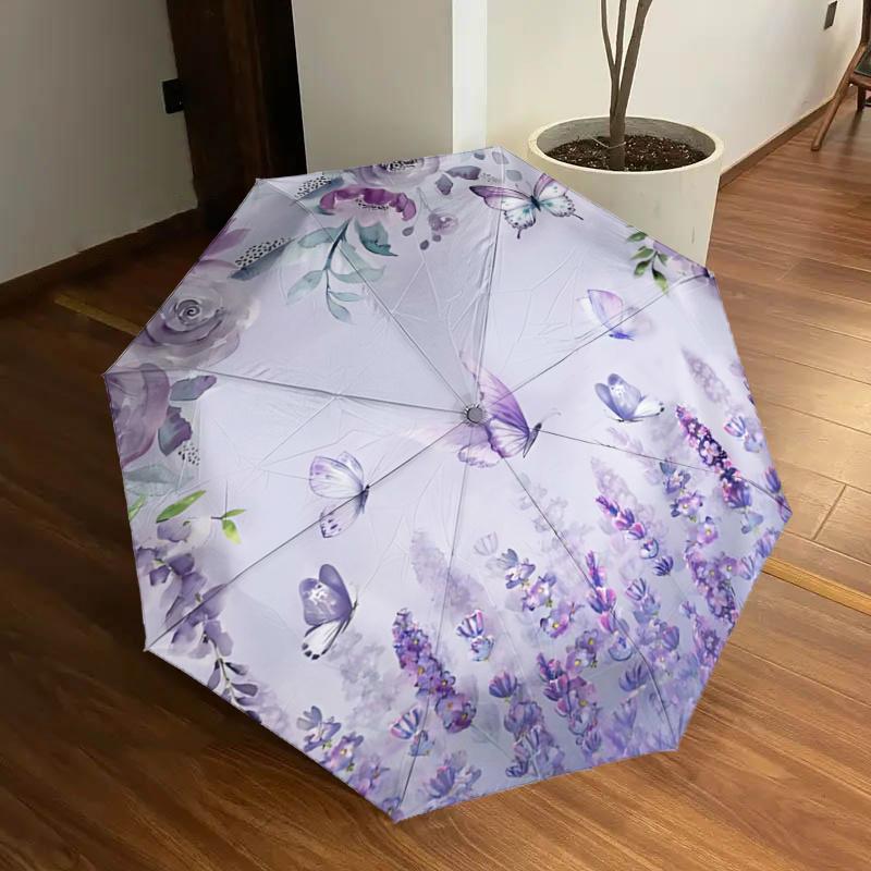 

Lavender Dreams: Automatic Folding Umbrella with Elegant Floral Print - Perfect for Travelers, Fans, and Everyday Use1125070a