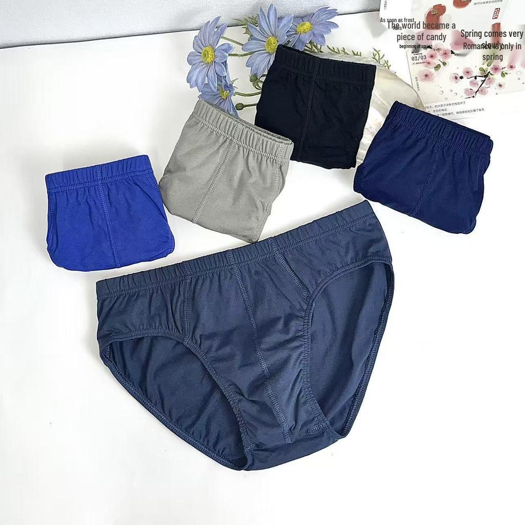 Men's Blue Classic Mid-Waist Cotton Briefs - Loose, Comfortable, and Breathable