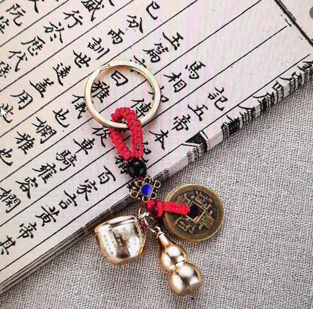 Pure Brass Rotating Pixiu Keychain Pendant with Zodiac and Guardian Deities Motif