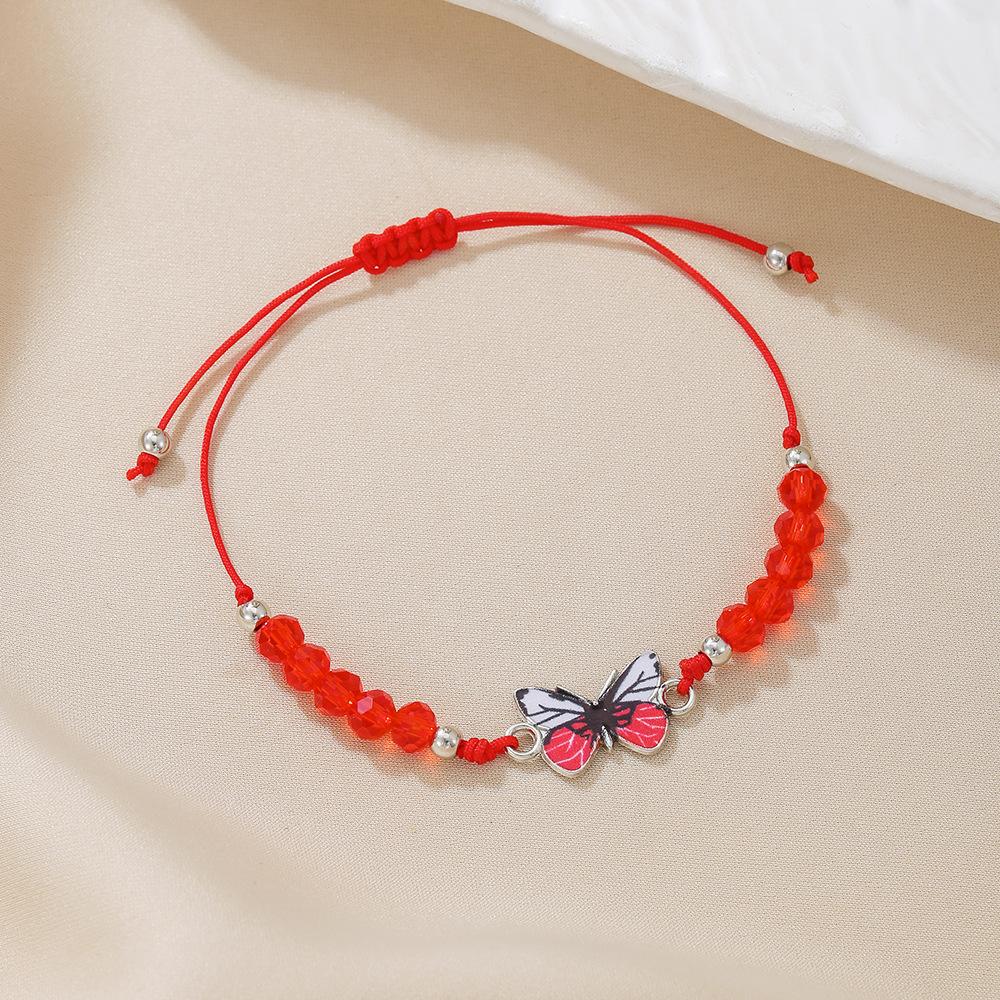 Butterfly braided bracelet, couple girlfriend beaded hand rope, alloy butterfly adjustable wax wire bracelet