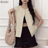 ZANZEA Women Casual Round Neck Solid Color Sleeveless Vest Tops