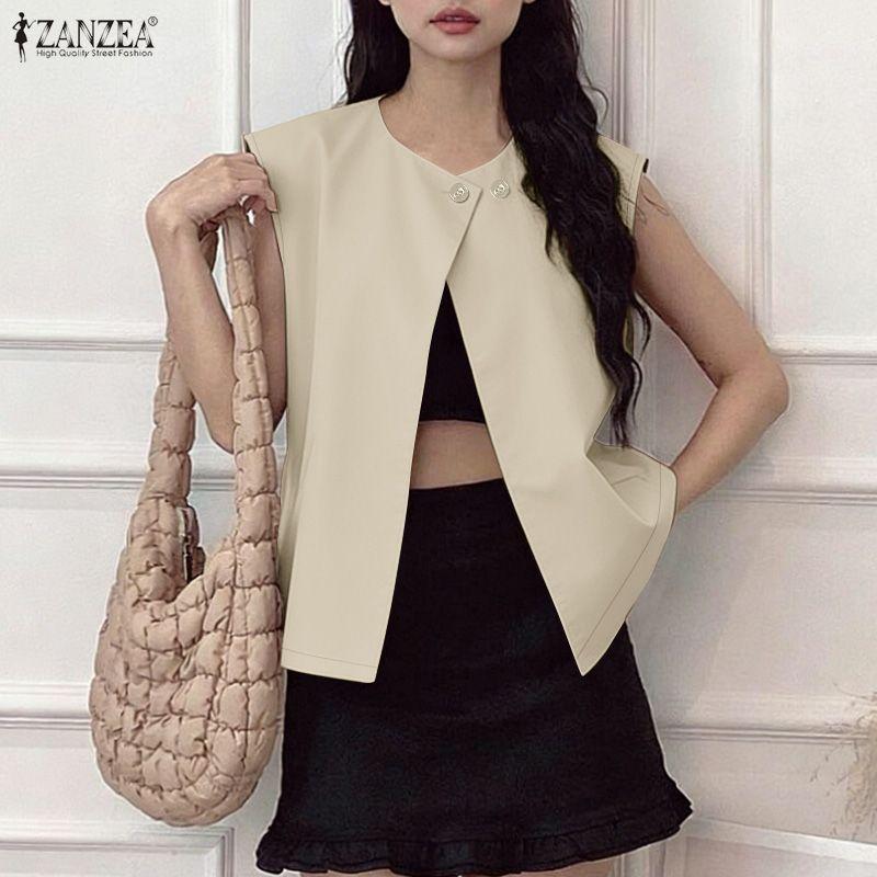 ZANZEA Women Casual Round Neck Solid Color Sleeveless Vest Tops