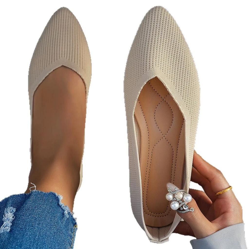 2025 Pointed Toe Flat Office Boat Solid Color Knitted Slip on Shoes Casual Ballet Flats Shoes Women Loafers Zapatos De Mujer