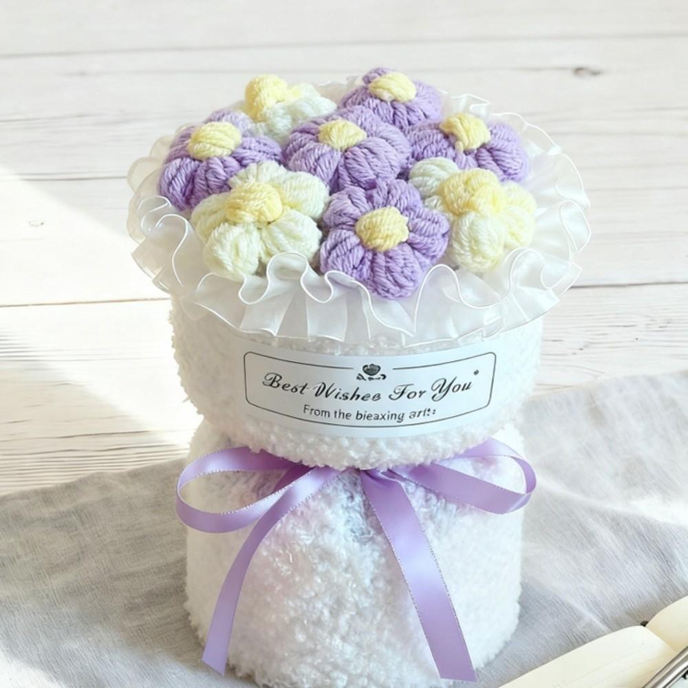 Colorful Bouquet Romantic Knitted Crochet Flowers Handmade Artificial Finished Bouquet Artificial Flower Bouquet