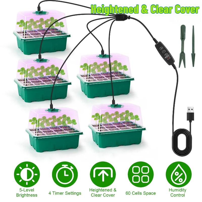 4/5/6 Heads Full Spectrum USB 5V LED Grow Light with Seedling Starter Tray Greenhouse Plant Growing Lamp for Seedlings