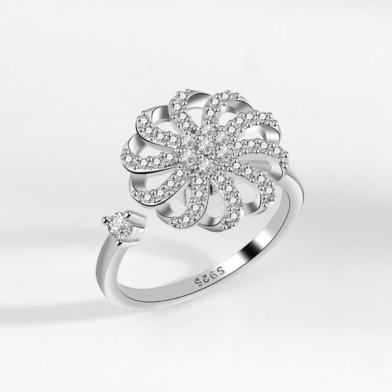 Mary Rotating ring anxiety relief flower ring set - stress relief zircon ring Adjustable opening