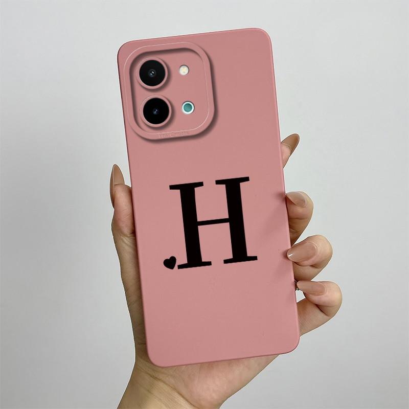 For vivo Y28 4G Case vivo Y28 4G Cover Cute Initial Letters Square Liquid Soft Silicone Phone Case Matte Shockproof Back Cover