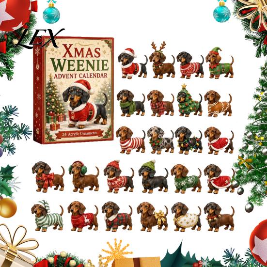 Holiday Countdown Box 2026 Christmas Dachshund Advent Calendar, 3D Collectible Ornament Set Halloween Calendar with 24 Mini Dog Figures, Gift for Kids