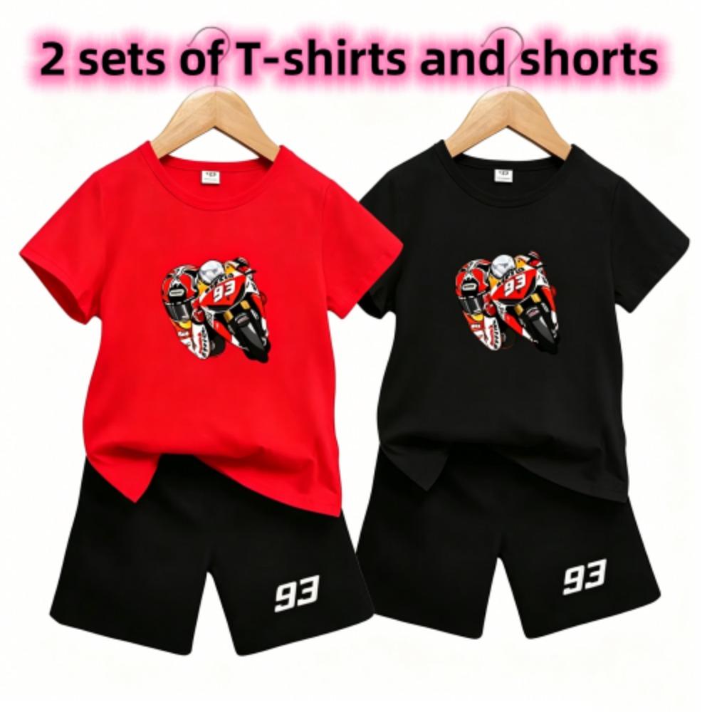 Outdoor Street Motorcycle Rennwagen Muster Druck Nr. 93 Kinder T-Shirt und Shorts 2-teiliges Set Sommer Haus Freizeit Outfit Jungen und Mädchen Sport Set