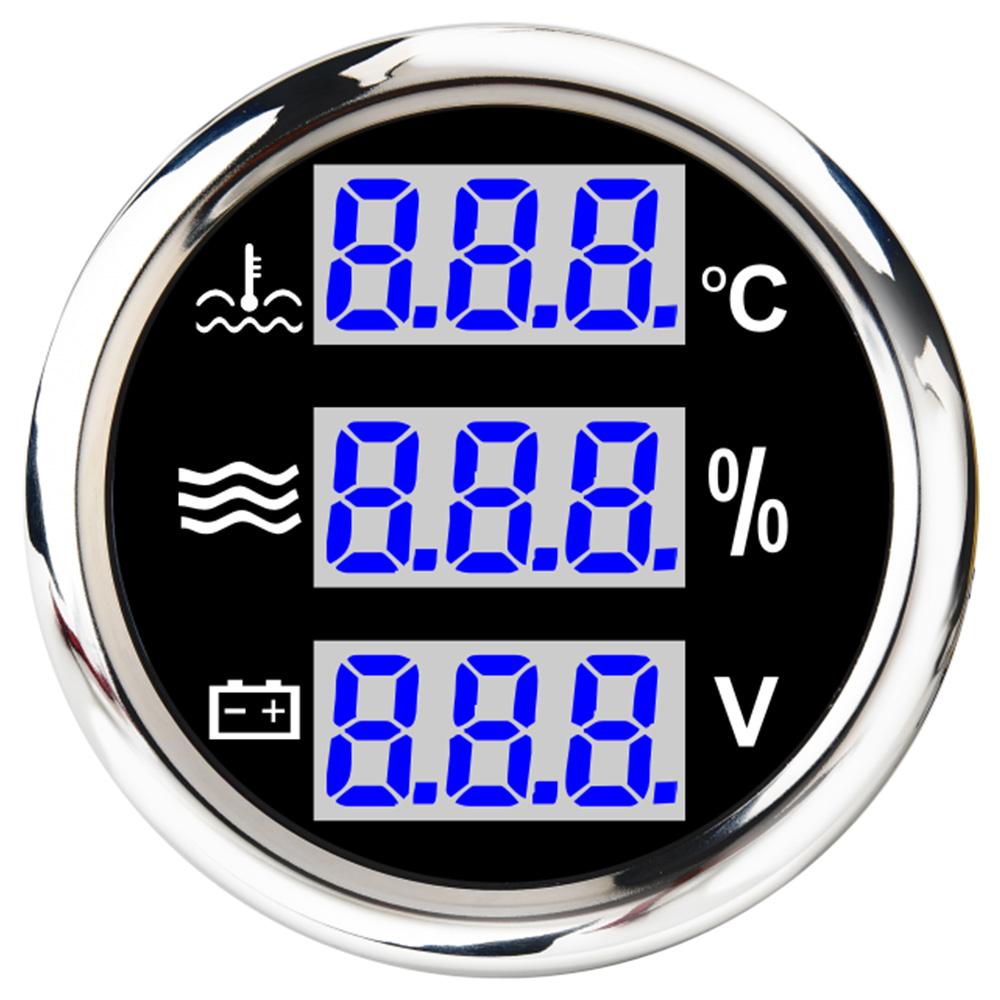 52MM 3 IN 1 Digital Gauge Water Temperature ℃/℉Oil Pressure Bar/PSI Voltmeter For Car Boat 12V/24V With Blue Backlight