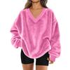 Women's V-Neck Sweatshirt Plush Color Casual Fashion Long Sleeve With Pocketed Pullover Top