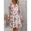 New Year Party Women Dress Christmas Robe Casual Long Sleeve O-Neck Loose A-Line Dress Christmas Snowman Lollipop Pattern Dress