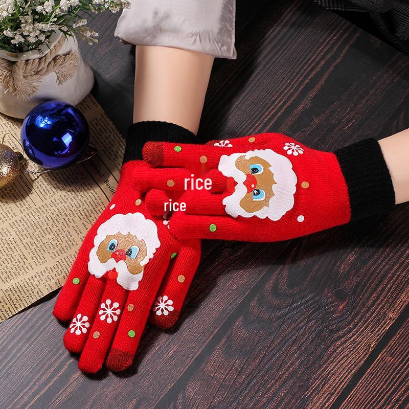 

Children s Santa Claus Winter Touchscreen Wool Gloves: Cute, Cartoon, Thickened, and Cold-Proof for Riding One Size