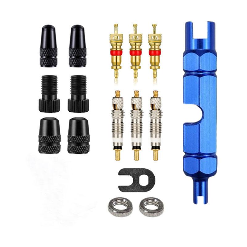 Presta Ventilkern-Set Tubeless Abnehmbare Aluminiumlegierung Ventilkappe Presta Schrader Universalschlüssel Reparaturwerkzeug für Fahrradreifen