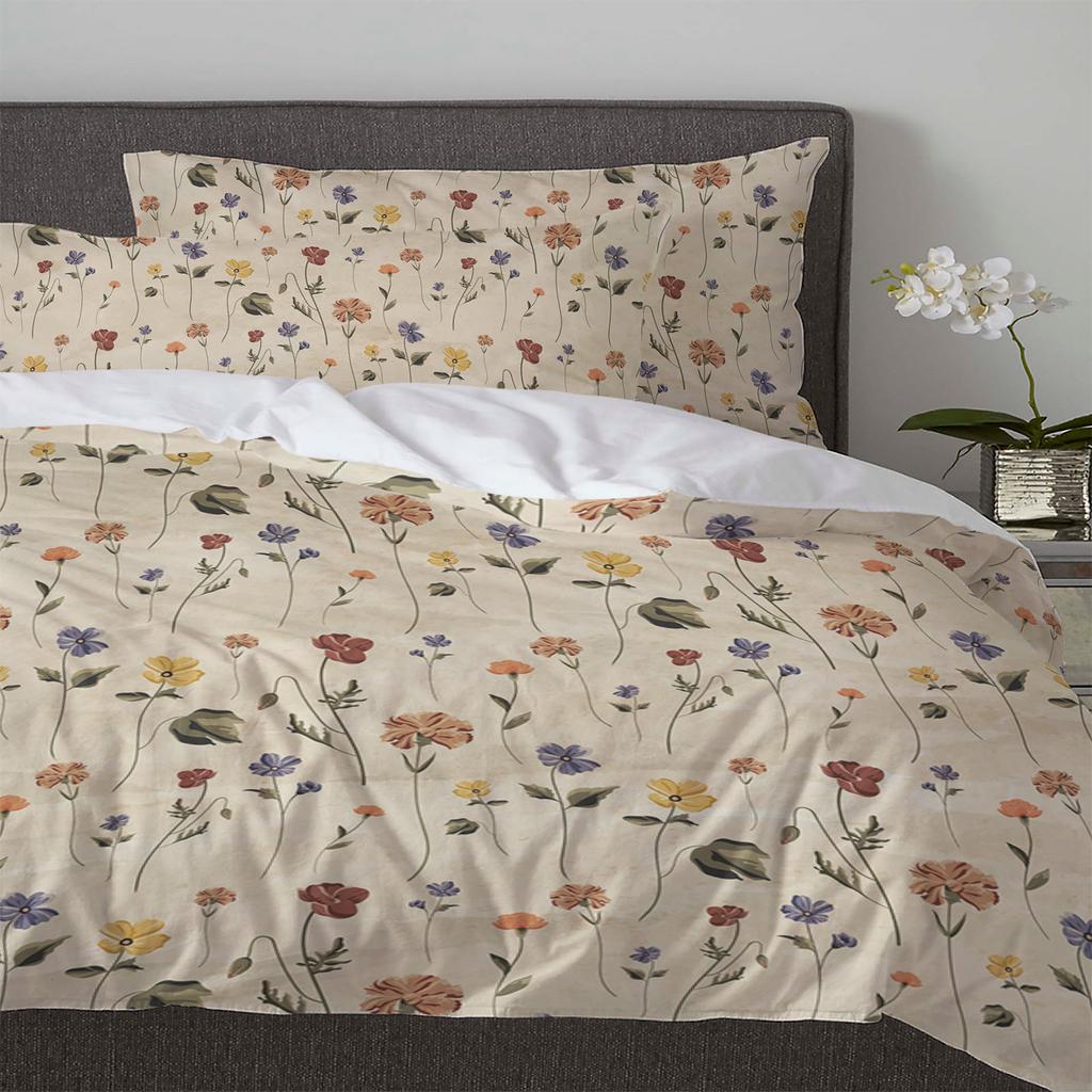 Retro Floral Wildflowers Duvet Cover With Pillow Case Custom 3pcs Bedding Set Quilt Cover Double Bed Home Textile
