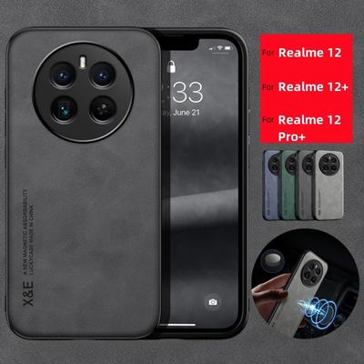 Voor Realme 12 Pro Plus Hoes Auto Magnetische Houder Lederen Cover Voor Realme 12 Pro+ Realmi 12+ Realme12 Plus Siliconen Bescherm Coque