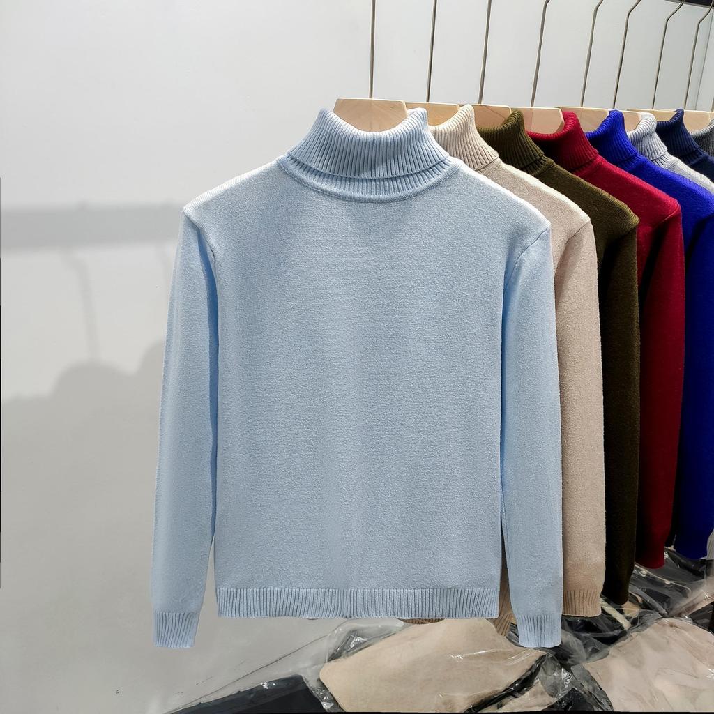 Men's Trendy High Neck Solid Color Winter Sweater - Casual Japanese Style Pullover Knitwear