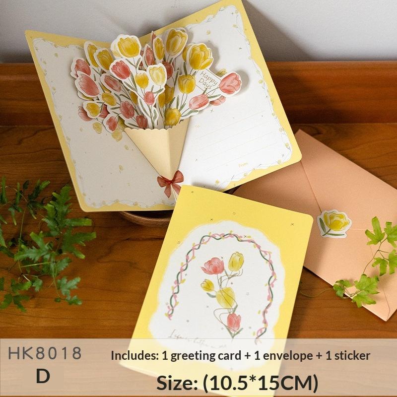 3D Style Creative Minimalist Greeting Card Original Flower Blessing Card Birthday Party Invitation Letter Gift