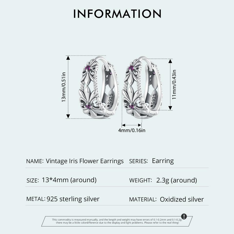 WOSTU Vintage Iris Blume Große Creolen Frauen 925 Sterling Silber Retro CZ Tropfen Ohrring Pendiente Hochzeit Schmuck Accesorios