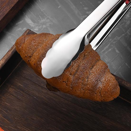 Pince de service Poignée en silicone antidérapante Manche rouge Acier inoxydable résistant à la chaleur Pince alimentaire Cuisine BBQ Buffet Pince pour égoutter l'huile
