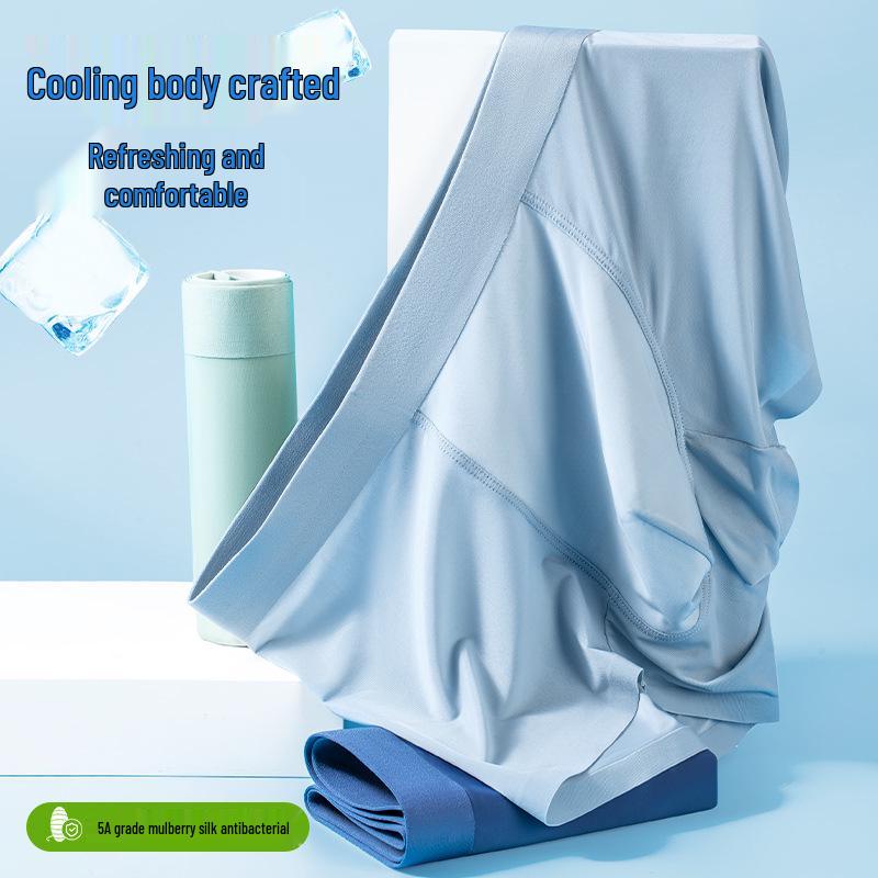 Yu Yue Men's Mid-Waist Ice Silk Seamless Underwear - Comfortable, Thin, Antibacterial Mulberry Silk