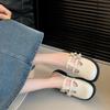 Fashion Spring Low Heels Women Fashion Round Head Shallow Mouth Crystal Metal Buckle Waterproof Table Soft-soled Slippers