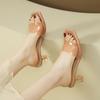 Fashion Summer New Patent Leather High-heeled Sandals and Slippers for Women Versatile Thin Heel Square Toe Open Toe Sexy