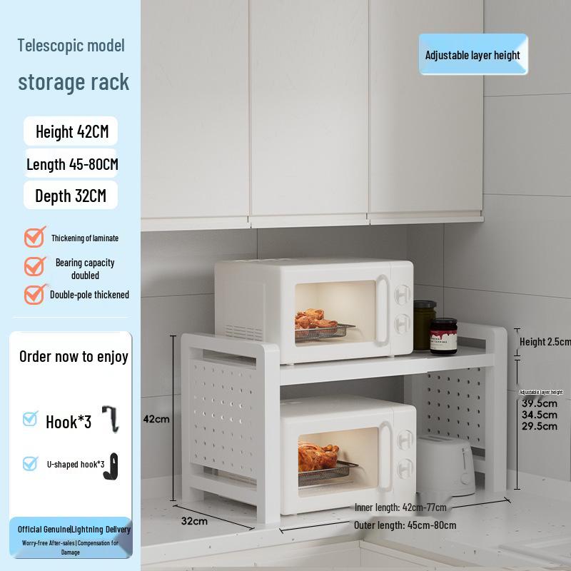 Suport expandabil cu două niveluri pentru cuptor cu microunde, stil crem, pentru blatul de bucătărie