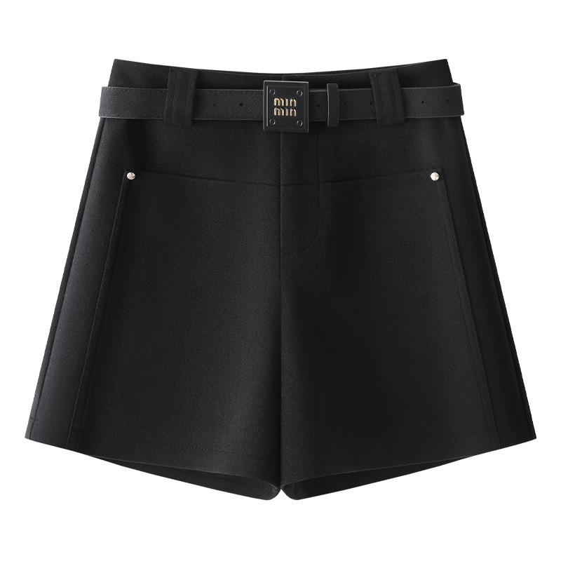 Women's Gray Woolen Straight-Leg Pants & A-Line Booty Shorts - Slimming, Autumn/Winter 2024 Collection