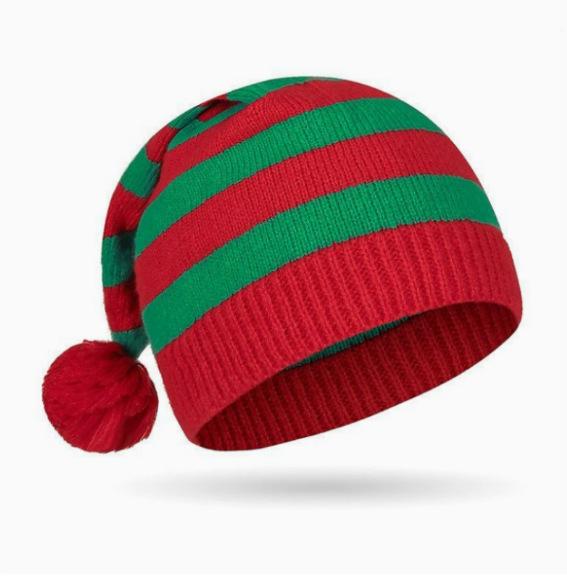 New parent-child red Christmas hat striped hat women's holiday wool hat hot-selling knitted Christmas hat women