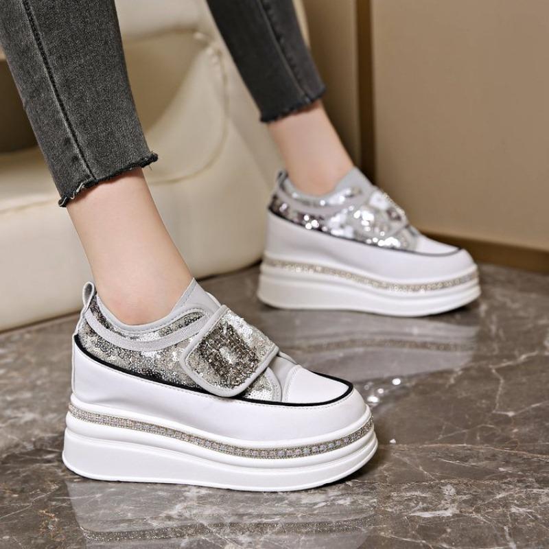 

Модные женские повседневные кроссовки на платформе 8 см со стразами, блестящие, кружевные, для ходьбы, спортивные, дышащие, с толстой подошвой 37