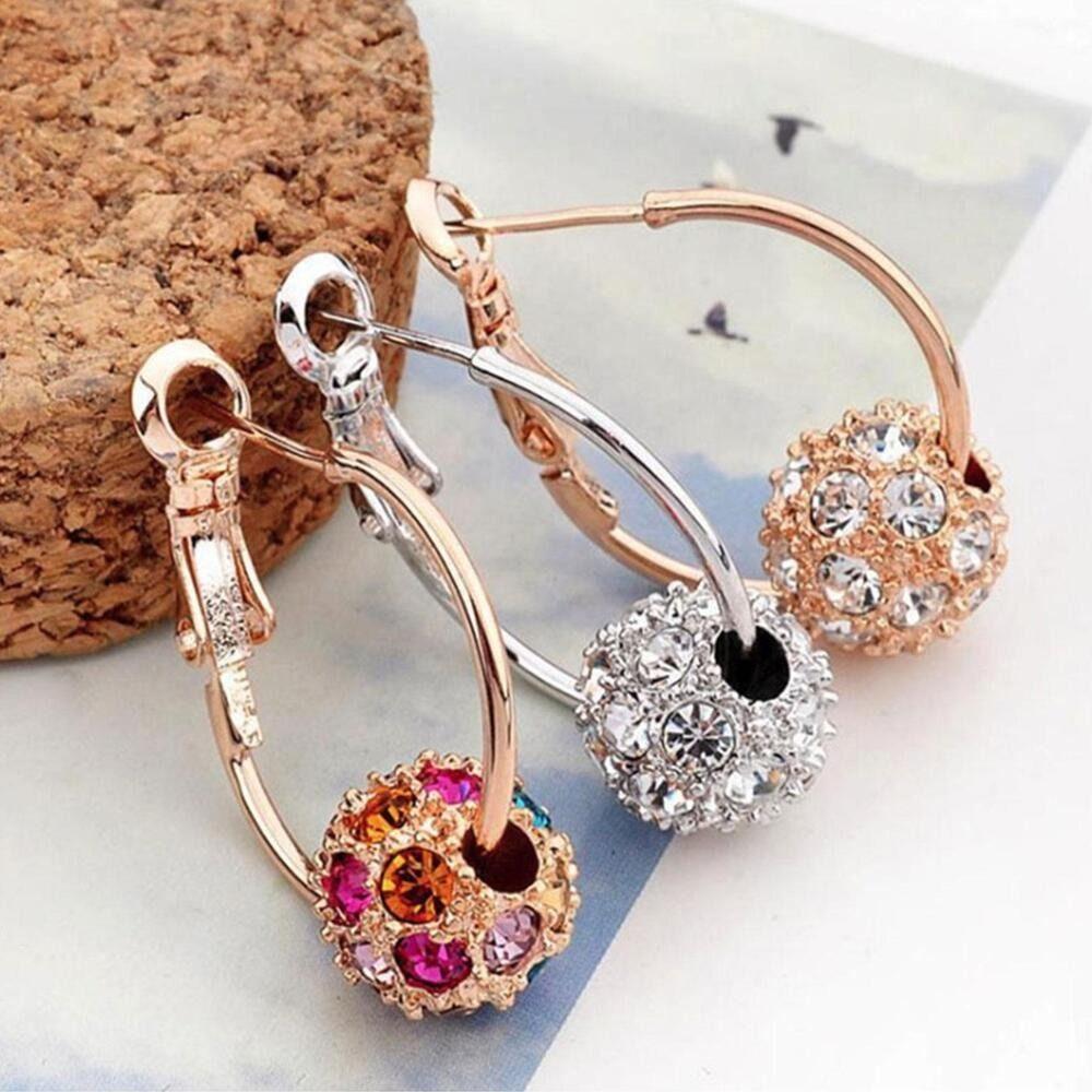 Alloy Weight Loss Earrings Coloured Diamond Small Hoop Earrings Crystal Diamond Ball Earrings