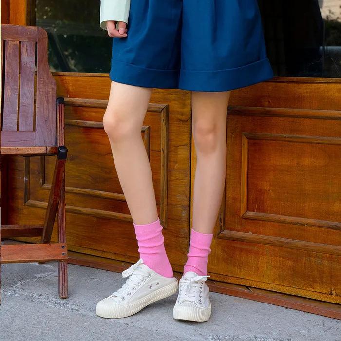 1254 Ribbed Women's Color Fashion Plain Cotton Socks