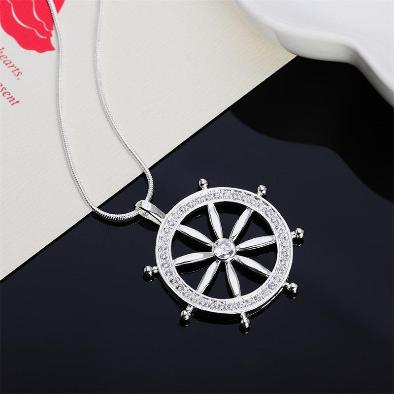 18-24 Inches Fine 925 Sterling Silver 40MM Rudder Zircon Women Men Necklace For Fashion Gift Party Wedding Charm Jewelry