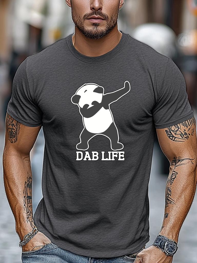 Mens Summer Dab TShirt Panda Dab Life Print Short Sleeve Round Neck Breathable Soft Oversized Cool Daily Wear