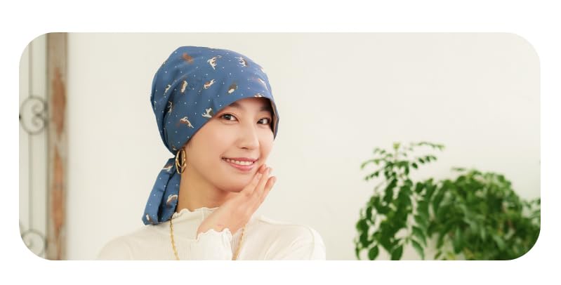 MY Medical Care Cat One Size Fits for Hair Loss [KISS LIFE] Hat, Hat, Women's, Cute, Stylish, 100% Cotton, Pattern, All, Cancer, Chemotherapy, (Navy)