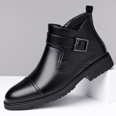 Fashion Casual Business Leather Boots for Men Solid Color Buckle Designer Shoes Male Autumn Winter Antiskid Work Boots Man