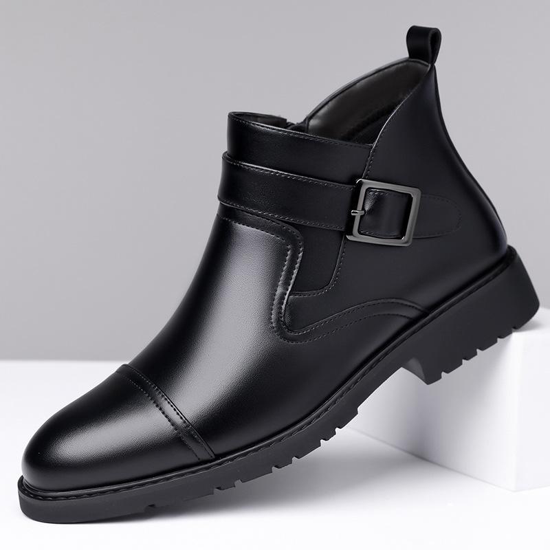 Fashion Fashion Casual Business Leather Boots for Men Solid Color Buckle Designer Shoes Male Autumn Winter Antiskid Work Boots Man